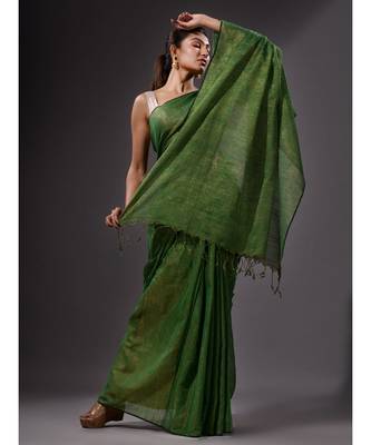 Green handwoven zari cotton saree 4