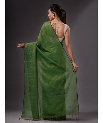 Green handwoven zari cotton saree 5