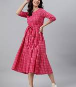 Pink woven cotton long-dresses