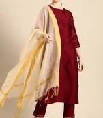 Maroon self design silk blend salwar