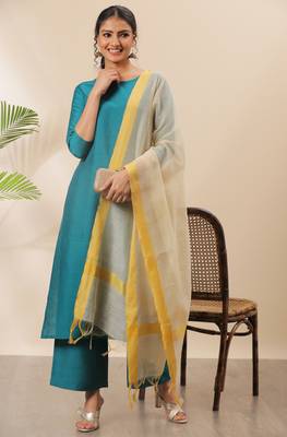 Teal self design silk blend salwar 1