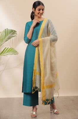 Teal self design silk blend salwar 2