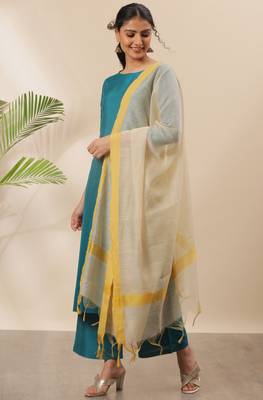 Teal self design silk blend salwar 3