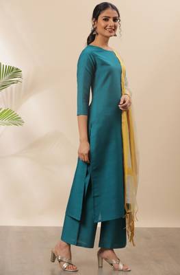 Teal self design silk blend salwar 4