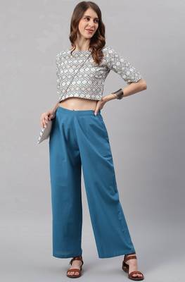 Janasya Cream geometric print cotton salwar 2