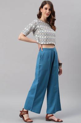 Janasya Cream geometric print cotton salwar 4
