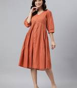 Orange plain cotton long-dresses