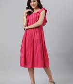 Pink plain cotton long-dresses