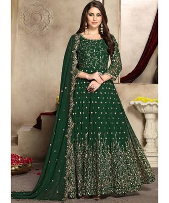 Dark Green Zari Embroidered Anarkali Suit 1