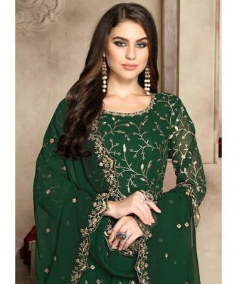 Dark Green Zari Embroidered Anarkali Suit 2