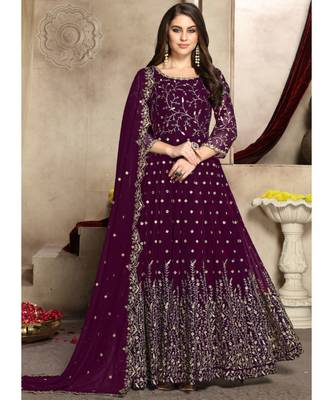 Magenta Zari Embroidered Anarkali Suit 1