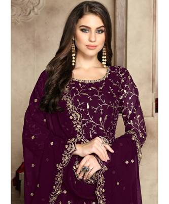 Magenta Zari Embroidered Anarkali Suit 2