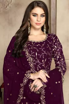 Magenta Zari Embroidered Anarkali Suit