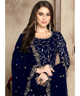 Navy Blue Georgette Resham Embroidered Anarkali Suit 2