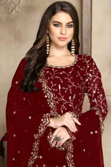 Red Zari Embroidered Anarkali Suit