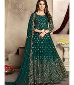 Dark Teal Zari Embroidered Anarkali Suit