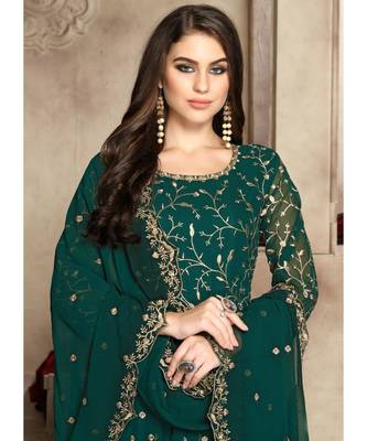 Dark Teal Zari Embroidered Anarkali Suit 2