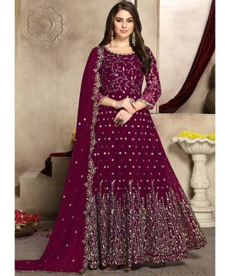 Rani Pink Zari Embroidered Anarkali Suit 1