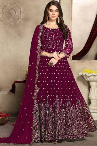 Rani Pink Zari Embroidered Anarkali Suit