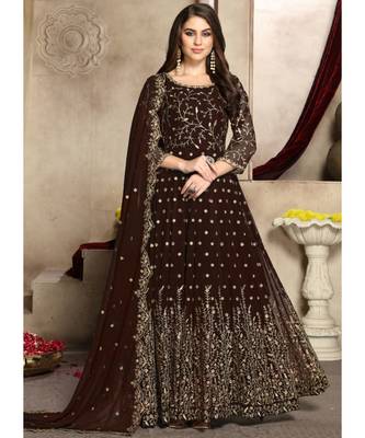 Brown Zari Embroidered Anarkali Suit 1