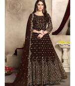 Brown Zari Embroidered Anarkali Suit