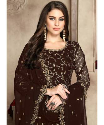 Brown Zari Embroidered Anarkali Suit 2