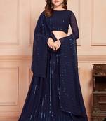Blue embroidered georgette semi stitched lehenga