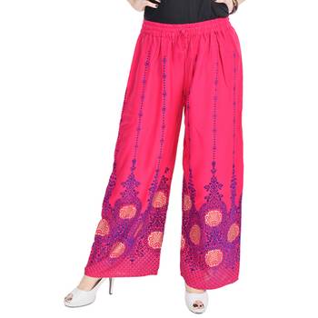 Pink Cotton Embroidered Palazzo 1