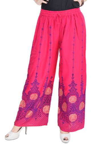 Pink Cotton Embroidered Palazzo