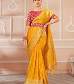 Mustard woven banarasi silk saree with blouse