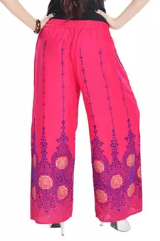 Pink Cotton Embroidered Palazzo
