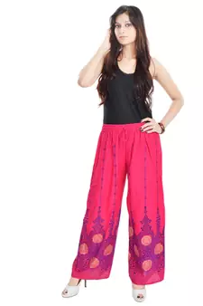 Pink Cotton Embroidered Palazzo