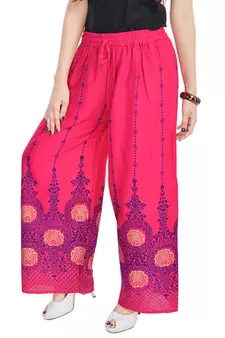 Pink Cotton Embroidered Palazzo