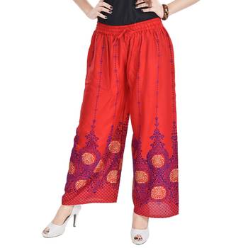 Red Cotton Embroidered Palazzo 1