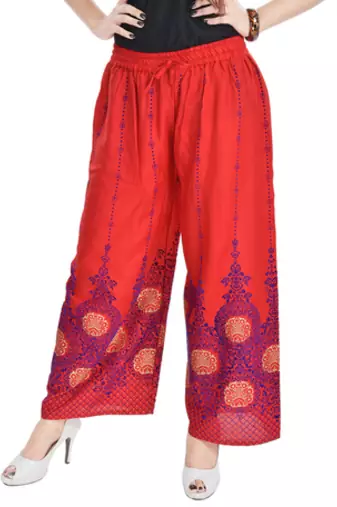 Red Cotton Embroidered Palazzo