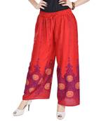 Red Cotton Embroidered Palazzo