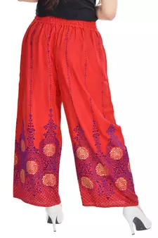 Red Cotton Embroidered Palazzo