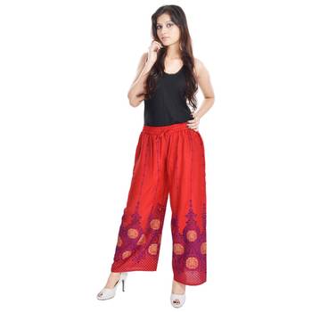 Red Cotton Embroidered Palazzo 3