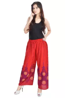 Red Cotton Embroidered Palazzo