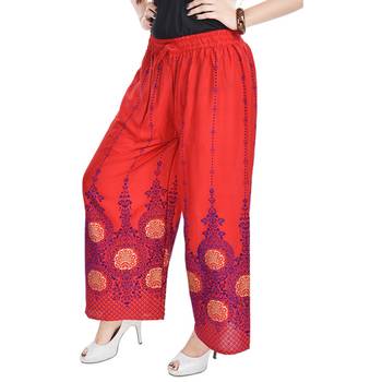 Red Cotton Embroidered Palazzo 4