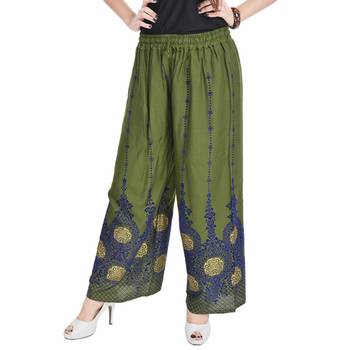 Green Cotton Embroidered Palazzo 1