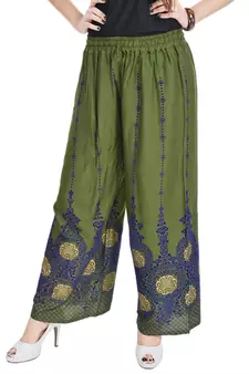 Green Cotton Embroidered Palazzo