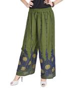 Green Cotton Embroidered Palazzo