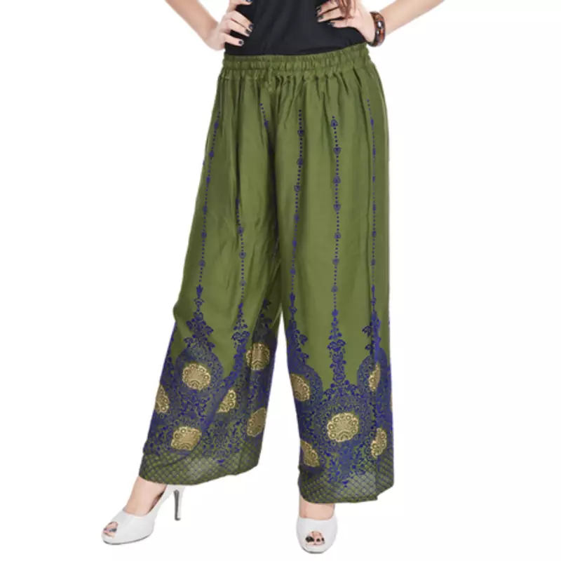 Green Cotton Embroidered Palazzo