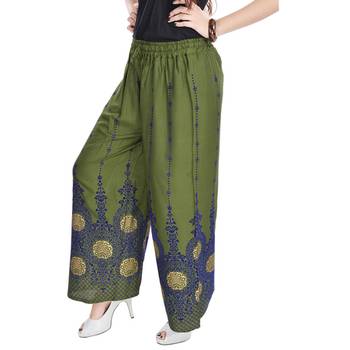 Green Cotton Embroidered Palazzo 4