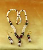 Moti Cz Pearl Stone Polki Kundun  Necklace With Earing