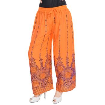 Orange Cotton Embroidered Palazzo 1