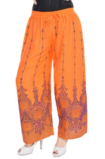 Orange Cotton Embroidered Palazzo