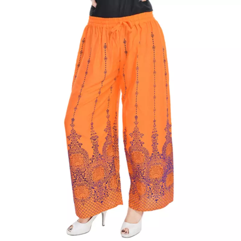 Orange Cotton Embroidered Palazzo