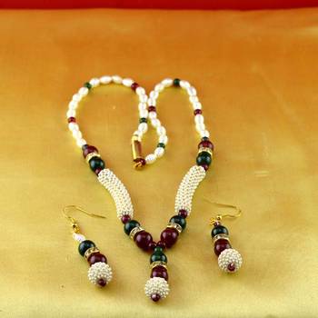 Moti Cz Pearl Stone Polki Kundun  Necklace With Earing 2